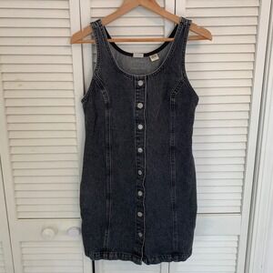 Levis Two Horse Womens S Black Denim Button Front Mini Dress Pockets Grunge Edgy